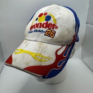 Wonder Bread OSFM Racing Hat Unisex White Blue Ricky Bobby 26 Flame Graphics